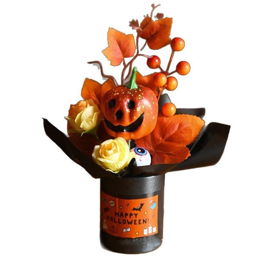 Bouquet Decorativo Halloween Zucche - Ornamento Simulazione 3 Pezzi