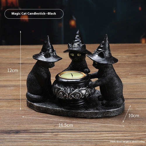 Candelabro Halloween Gatto Magico - Ornamento Decorativo Tavola in Resina