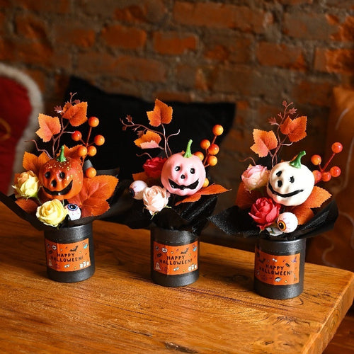 Bouquet Decorativo Halloween Zucche - Ornamento Simulazione 3 Pezzi