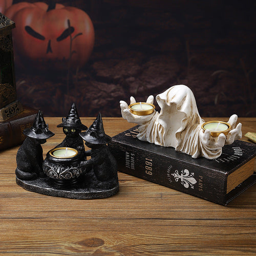 Candelabro Halloween Gatto Magico - Ornamento Decorativo Tavola in Resina