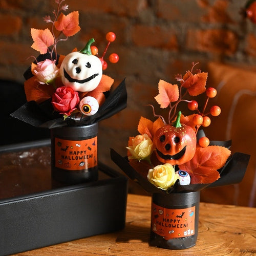 Bouquet Decorativo Halloween Zucche - Ornamento Simulazione 3 Pezzi