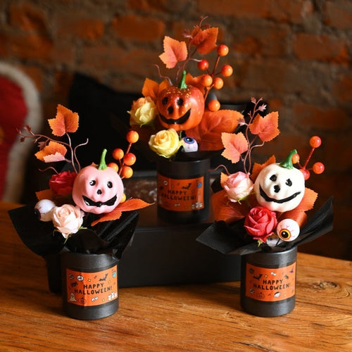 Bouquet Decorativo Halloween Zucche - Ornamento Simulazione 3 Pezzi