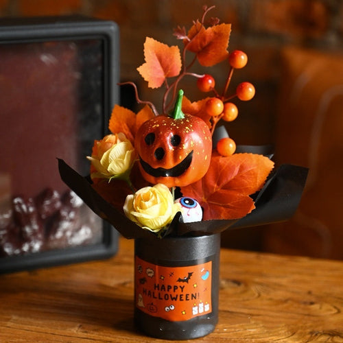 Bouquet Decorativo Halloween Zucche - Ornamento Simulazione 3 Pezzi